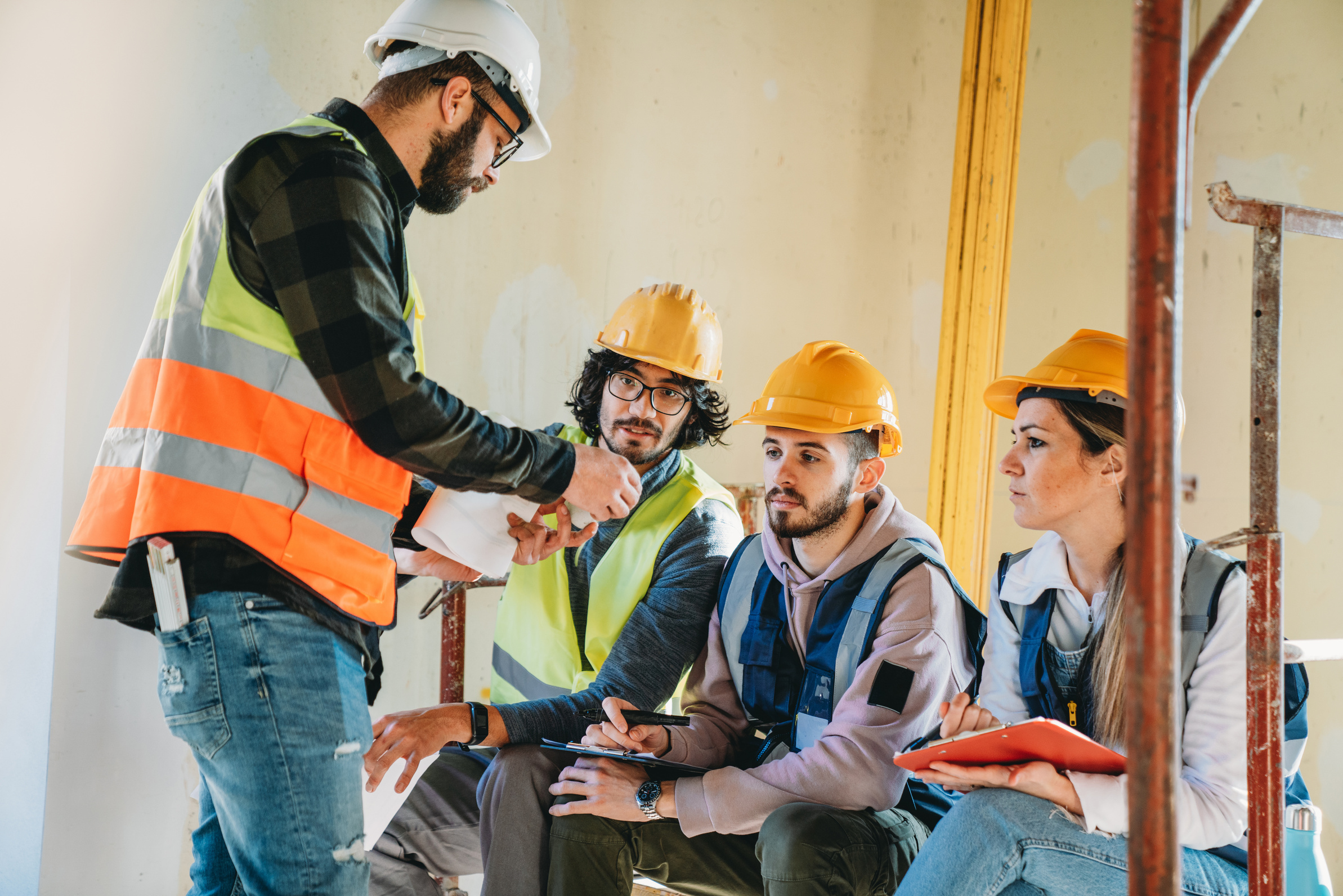 Trade school lesson on the construction site